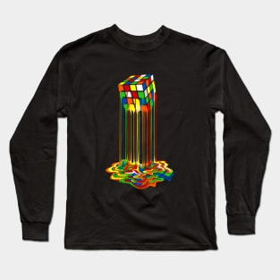 Rainbow Abstraction Melted Rubiks Cube Long Sleeve T-Shirt